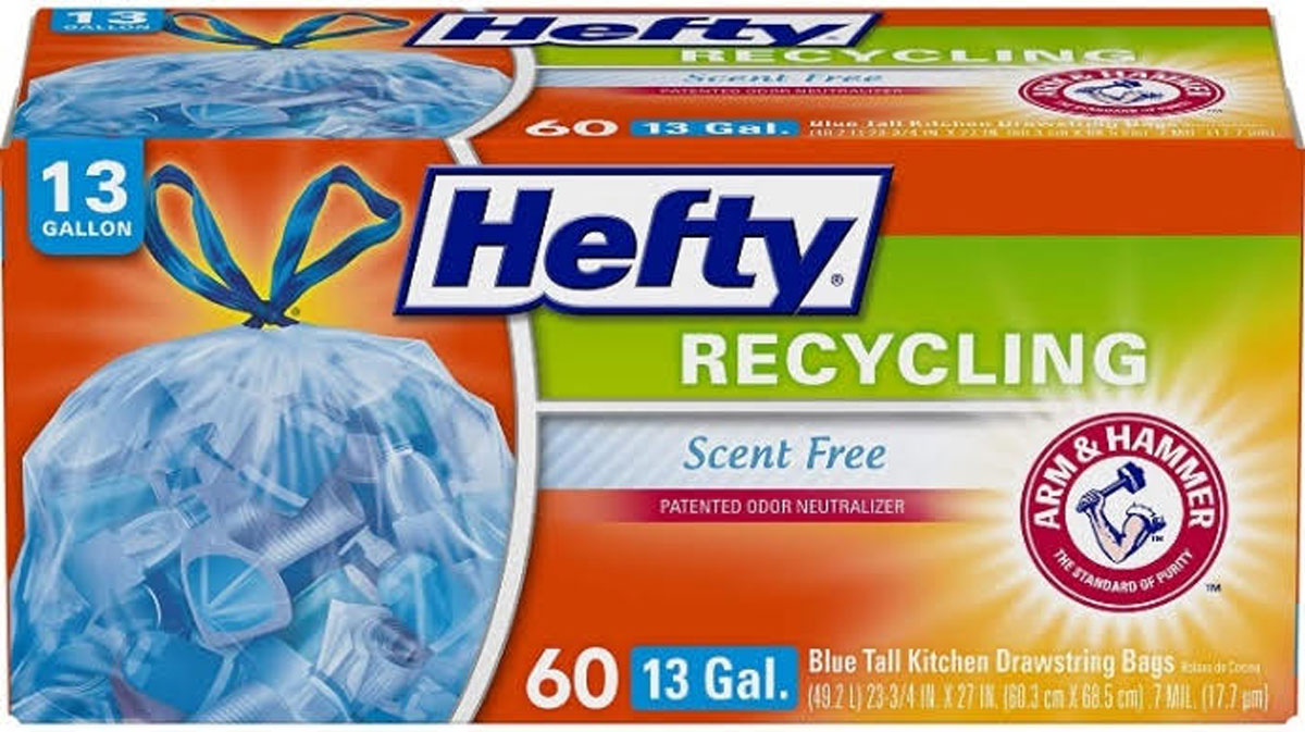 Hefty Recycling Trash Bags, Blue, 13 Gallon, 60 Count Scent Free, Recyclable
